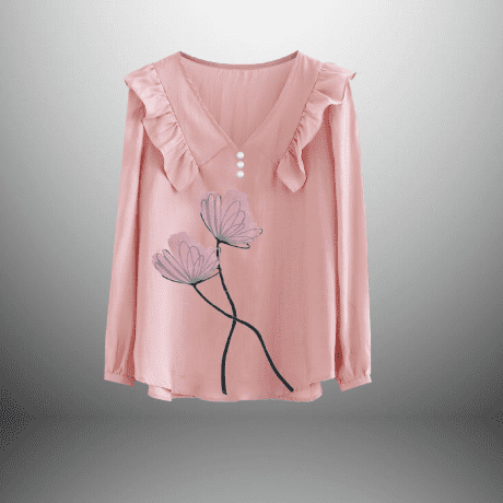 Peach Pink Regular Top with Front Frills and hand Painted Floral Motif-RET106